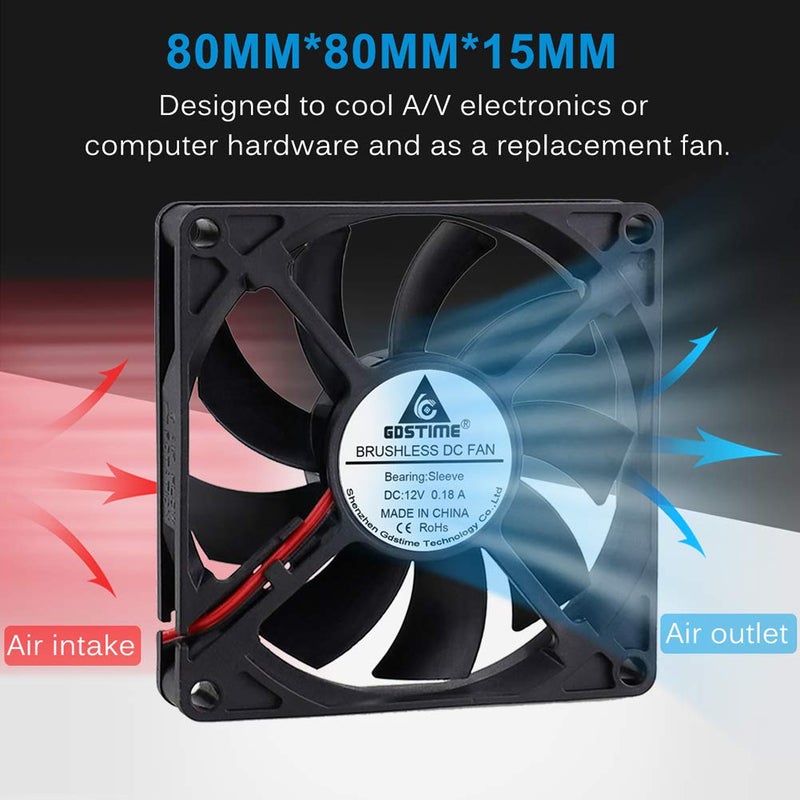GDSTIME 8cm 80mm X 80mm X 15mm 12v Brushless Dc Cooling Fan - Image 4